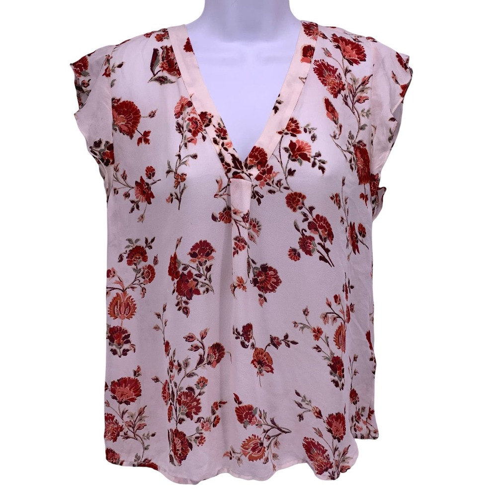 Joie Floral Flutter Sleeve Blouse 100% Silk Womens Size S